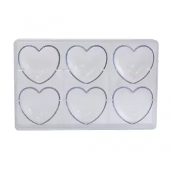 Martellato MA1996 Polycarbonate Big Heart Chocolate Mold - 6 pcs - 45gr - 75x70x22 mm Valentine's Molds