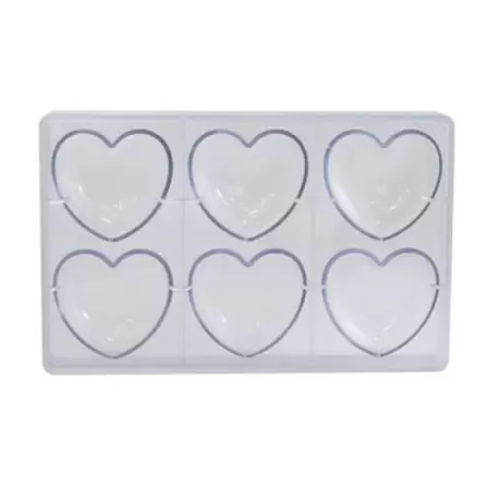 Martellato MA1996 Polycarbonate Big Heart Chocolate Mold - 6 pcs - 45gr - 75x70x22 mm Valentine's Molds