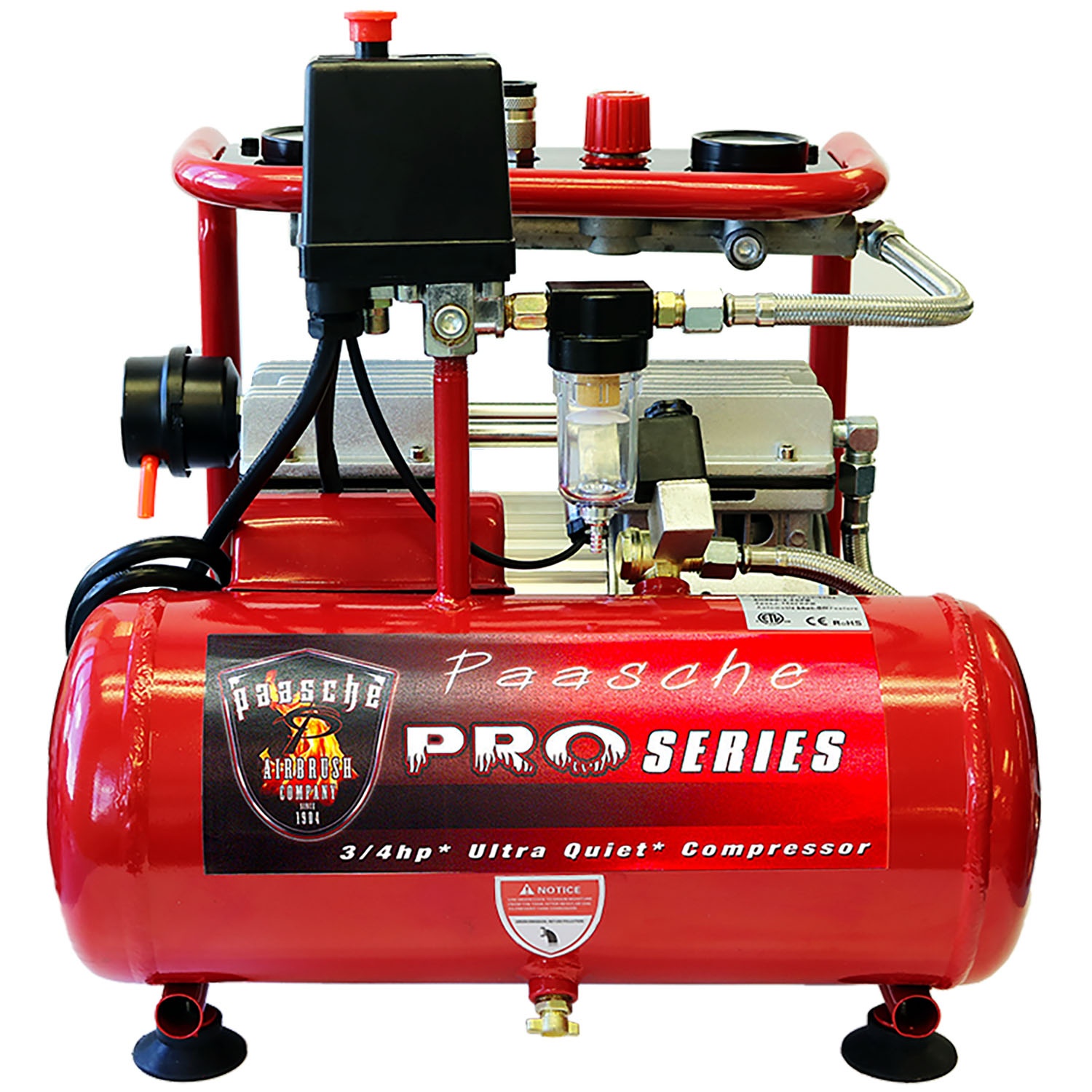 salto Algemeen trog 3/4 HP Oilless Ultra Quiet Compressor with Tank, Regulator and Moisture  Trap - 4 Airbrushes Out.