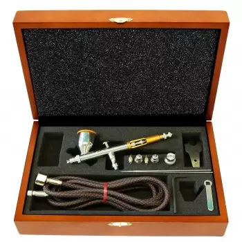 PTG-3WC Double Action Gravity Feed Airbrush Kit with Wood Case Airbrushes
