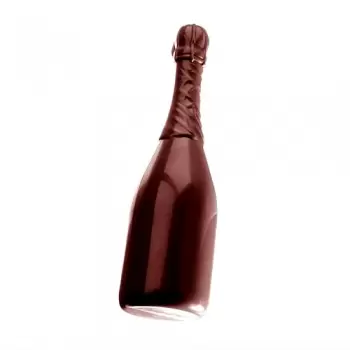 Chocolate World CW1257 Polycarbonate Champagne Bottle Chocolate Mold - 64 x 65 x 220 mm - 250gr - 1x1 Cavity Double Mold - 27...