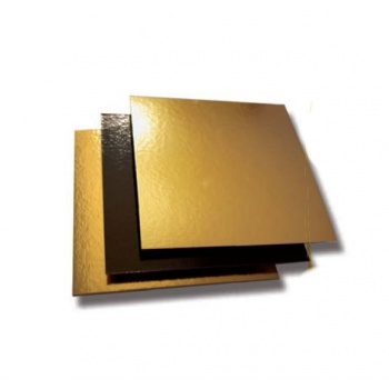 Matfer Bourgeat 930162 Double Sided Square Cake Pastry Board Gold/Black 6.4'' x 6.4'' - 50pcs Cake Boards