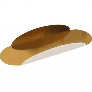Pastry Chef's Boutique PIWS134OVALE Ovale for Eclair Individual Monoportion Folded Boards - Gold Inside White Outside - 13 x ...