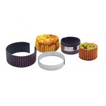 Pastry Chef's Boutique 10140 Nonstick Fluted Round Pate Rings - Ø 7 x 5 cm Individual Cake Rings