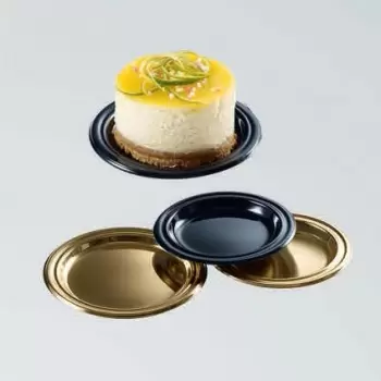 Pastry Chef's Boutique 0417025 Black Plastic Monoportion Cake Pastry Plates - Ø 85 mm - 125 pcs Mono Cake Boards