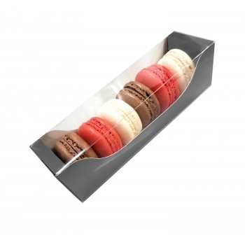 Pastry Chef's Boutique BIM6GS Deluxe Bi Frame Macaron Cardboard with window Box - 6 Macarons - Galaxy Silver - Pack of 80 Mac...