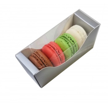 Pastry Chef's Boutique BIM4GS Deluxe Bi Frame Macaron Cardboard with window Box - 4 Macarons - Galaxy Silver - Pack of 100 Ma...