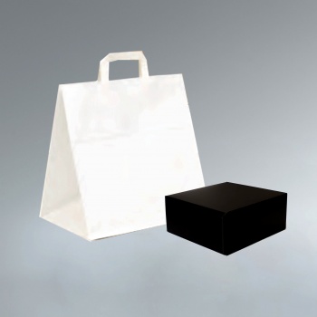 Pastry Chef's Boutique SRFF14 White Kraft Paper Pastry Box Carrying Bags - Wide Base - 260 x 180 x 240 mm - Pack of 50 Carryi...