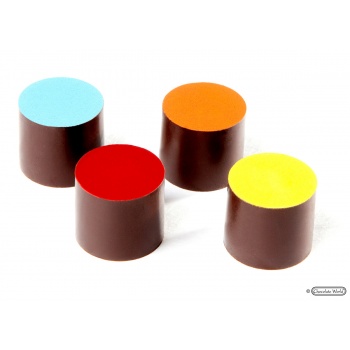 Chocolate World CW1000L28 Magnetic Polycarbonate Round High Cylinder Chocolate Mold - 22.5 x 22.5 x 20 mm - 9.5gr - 4x6 Cavit...
