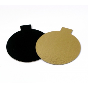 Pastry Chef's Boutique 15555 Round Monoportion Double Sided Gold / Black Cake Board - 7 cm - 2.75'' - 200 pcs Mono Cake Boards