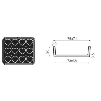 PAVONI Cookmatic Heart Straight Edges Tart Shell Plates 76 x 71 x 20 mm - 12 Cavity