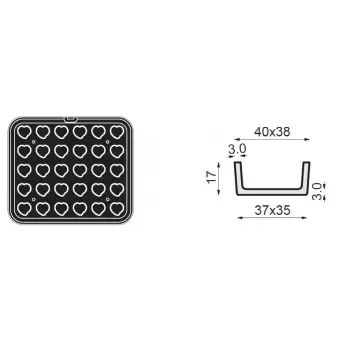 Pavoni PLATE 60 PAVONI Cookmatic Mini Hearts Straight Edges Tart Shell Plates 40 x 38 x 20 mm - 30 Cavity Other Machines