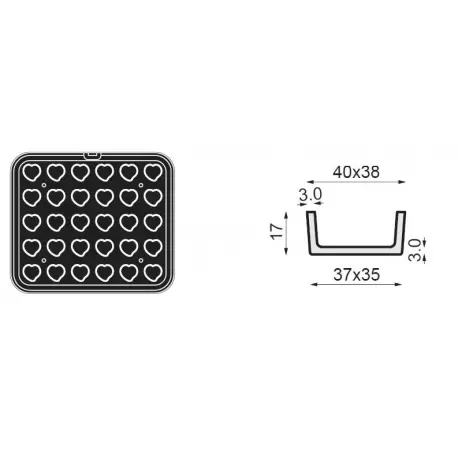 Pavoni PLATE 60 PAVONI Cookmatic Mini Hearts Straight Edges Tart Shell Plates 40 x 38 x 20 mm - 30 Cavity Other Machines