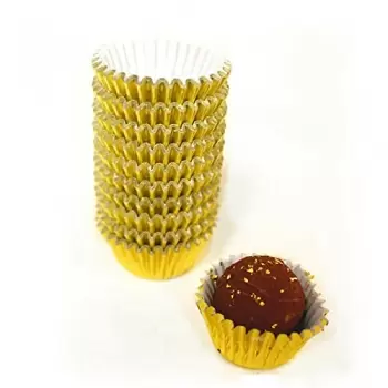 Pastry Chef's Boutique PCB26298 Paper Chocolate Candy Cups No.4 - 1''x 3/4'' - Gold - 1000 pcs Chocolate and Candy Wrapping