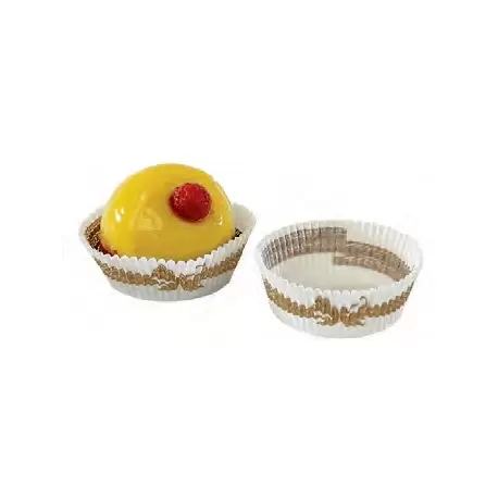 Pastry Chef's Boutique PCB26119 Paper Chocolate Candy Cups No.4 - 1''x 3/4'' - White with Gold Stripes - 1000pcs Chocolate an...
