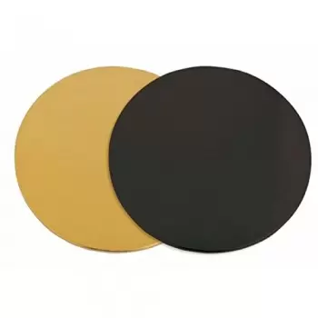 Pastry Chef's Boutique GCB14 Round Double Sided Black / Gold Cake Boards - Ø 14 cm - 100 pcs Cake Boards