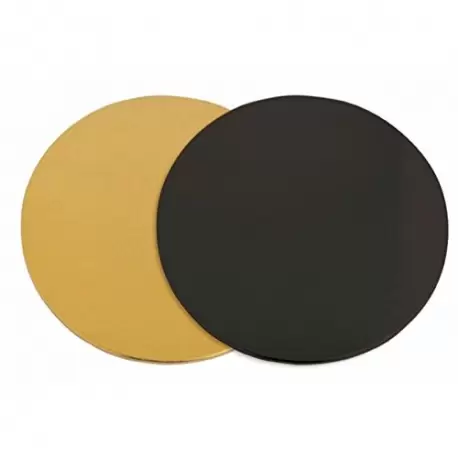 Pastry Chef's Boutique GCB20 Round Double Sided Black / Gold Cake Boards - Ø 20 cm - 100 pcs Cake Boards