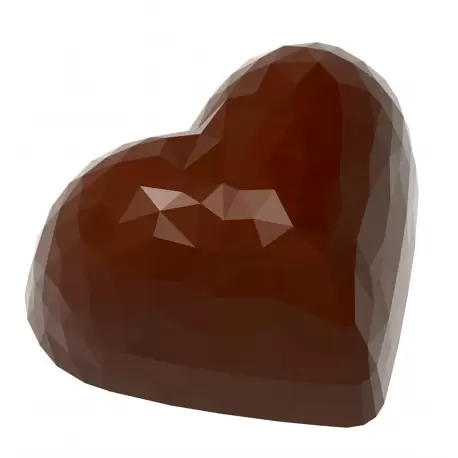 Chocolate World CW1913 Polycarbonate Origami Faceted Heart Chocolate Mold - 36 x 29.5 x 19 mm - 13gr - 3x7 Cavity - 275x135x2...