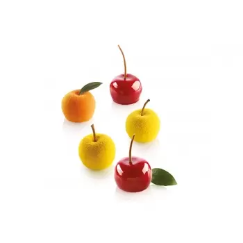 Silikomart Mini Apple, Cherry, Peach - 30 Single Part Silicone Mold Set - Ø 39 x 30 mm - 15 Cavity - 30 ml