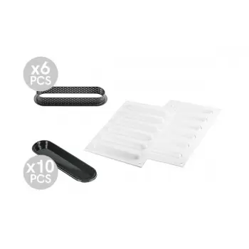 Silikomart 25.287.87.0065  Silikomart Professional Oblong Finger KIT TARTE RING set - 146 x 35 x 20 mm - 6 Pieces Kit Silikom...