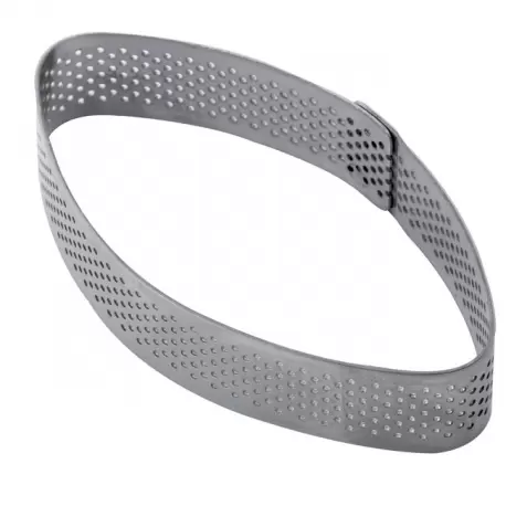 Pavoni XF11 Microperforated Stainless Steel Oval Pointy Calisson Individual Tart Rings Height: 3/4'' - 53 x 98.5 x 20 mm Fing...