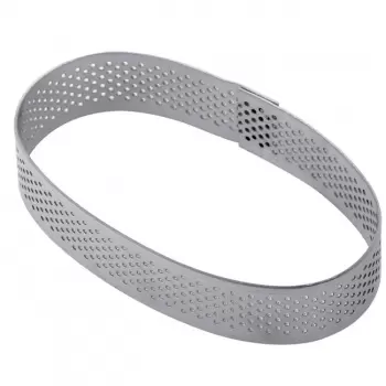 Pavoni XF12 Microperforated Stainless Steel Oval Individual Tart Rings Height: 3/4'' - 54 x 92 x 20 mm Finger & Individual Ta...
