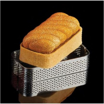 Pavoni XF13 Microperforated Stainless Steel Rectangular Rounded Cornners Tart Rings Height: 3/4'' - 88 x 46 x 20 mm Finger & ...