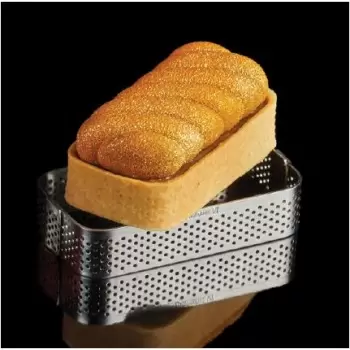 Pavoni XF13 Microperforated Stainless Steel Rectangular Rounded Cornners Tart Rings Height: 3/4'' - 88 x 46 x 20 mm Finger & ...