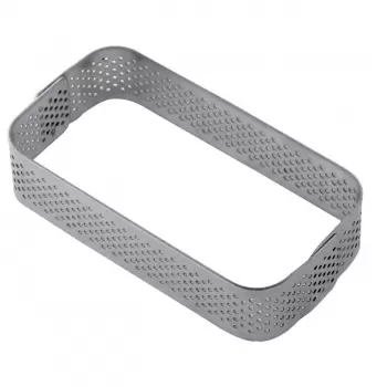 Pavoni XF13 Microperforated Stainless Steel Rectangular Rounded Cornners Tart Rings Height: 3/4'' - 88 x 46 x 20 mm Finger & ...