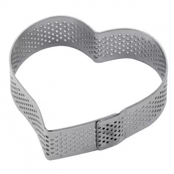 Pavoni XF14 Microperforated Stainless Steel Heart Individual Tart Rings Height: 3/4'' - 74 x 62 x 20 mm Finger & Individual T...