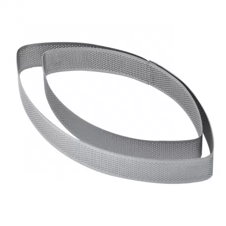 Pavoni XF20 Microperforated Stainless Steel Pointy Oval Trat Ring - 210 x 115 x 35 mm Oval Tart Rings