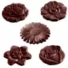 Caraque Flower Chocolate Mold (Polycarbonate) - 5 Figures - 45 x 45 x 7 mm - 10gr - 3x5 Cavity - 275x175x24mm