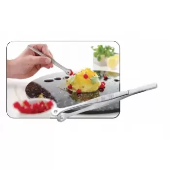 Offset Round Head Culinary Tweezers - Stainless Steel - 5.9''