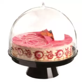 Pastry Chef's Boutique 40019 Clear Plastic Pastry Cake Dome Display Ø 260mm x 280 mm High - Black Base - One Piece Mono Cake ...