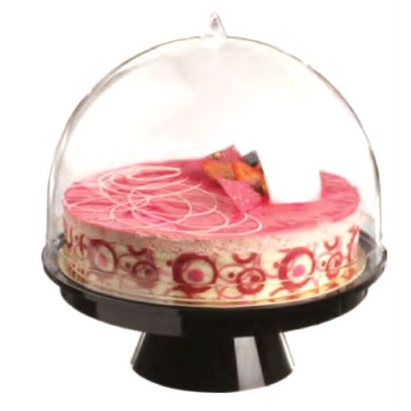 Pastry Chef's Boutique 40019 Clear Plastic Pastry Cake Dome Display Ø 260mm x 280 mm High - Black Base - One Piece Mono Cake ...