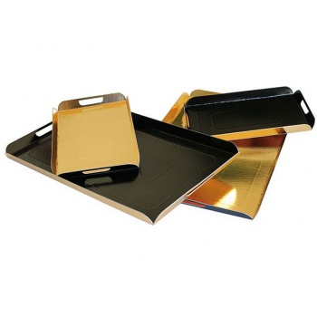 Pastry Chef's Boutique 15981 Gold and Black Folded Tray - Cardboard - 42cm x 28cm - Pack of 25 Plates and Trays