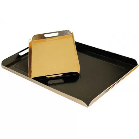 Pastry Chef's Boutique 15981 Gold and Black Folded Tray - Cardboard - 42cm x 28cm - Pack of 25 Plates and Trays