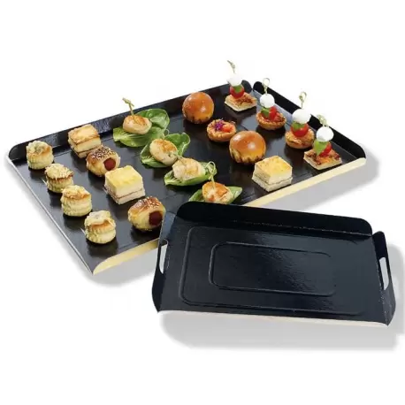 Pastry Chef's Boutique 15984 Black and Gold Folded Tray - Cardboard - 42cm x 28cm - Pack of 25 Plates and Trays