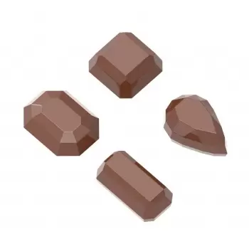 Polycarbonate Assorted Diamond Gems Chocolate Mold - 35 x 20 x 26 mm - 5gr - 3x8 Cavity - 275x135x24mm