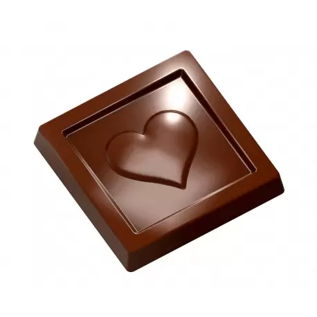 Chocolate World CW1959 Polycarbonate Heart Square Napolitain Chocolate Mold - 31.9 x 31.9 x 5 mm - 5.2gr - 3x7 Cavity - 275x1...