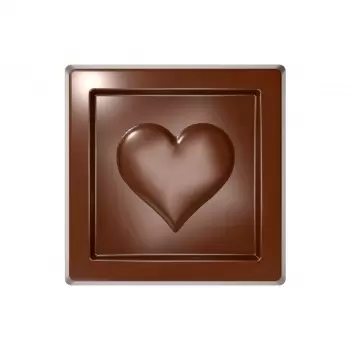 Chocolate World CW1959 Polycarbonate Heart Square Napolitain Chocolate Mold - 31.9 x 31.9 x 5 mm - 5.2gr - 3x7 Cavity - 275x1...
