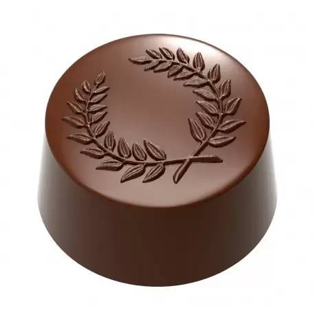 Chocolate World CW1956 Polycarbonate Round Praline Laurel Wreath / Olive Branch Chocolate Mold - 31 x 31 x 16.4 mm - 13gr - 3...