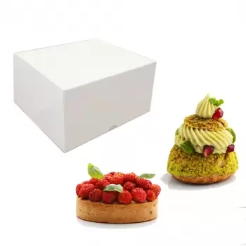 Pastry Chef's Boutique 15230 White Cardboard Pastry Cake Entremets Boxes - 18 x 18 x 10 cm - Pack of 50. Pastry Boxes