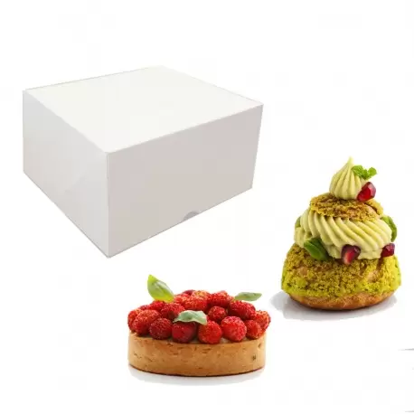 Pastry Chef's Boutique 15232 White Cardboard Pastry Cake Entremets Boxes - 23 x 23 x 10 cm - Pack of 50 Pastry Boxes