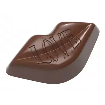 Chocolate World CW1893 Polycarbonate "Love" Lips Chocolate Mold - 43.3 x 23.5 x 13.5 mm - 8.5gr - 3x7 Cavity - 275x135x24mm V...