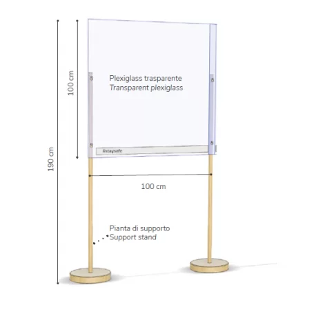 GPPP1010 Ground Plexiglass Protection Barrier 100 x 100 cm - Total Height: 190 cm COVID-19 Store Protection