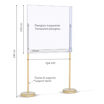 GPPP1015 Ground Plexiglass Protection Barrier 100 x 150 cm - Total Height: 190 cm COVID-19 Store Protection
