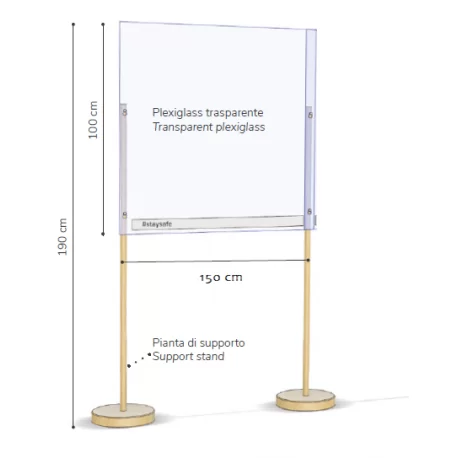 GPPP1015 Ground Plexiglass Protection Barrier 100 x 150 cm - Total Height: 190 cm COVID-19 Store Protection