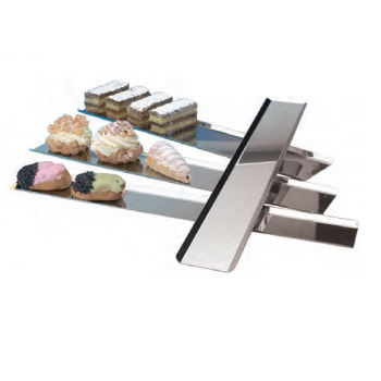 Pastry Chef's Boutique 40085 Stainless Steel Long Rectangle Display Tray for Pastries and Chocolates - 130 x 600 mm Display f...