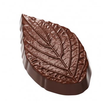 Chocolate World CW1657 Polycarbonate Structured Leaf with Detail Chocolate Mold - 27 x 45 x 10 mm - 8.5gr - 3x7 Cavity - 275x...